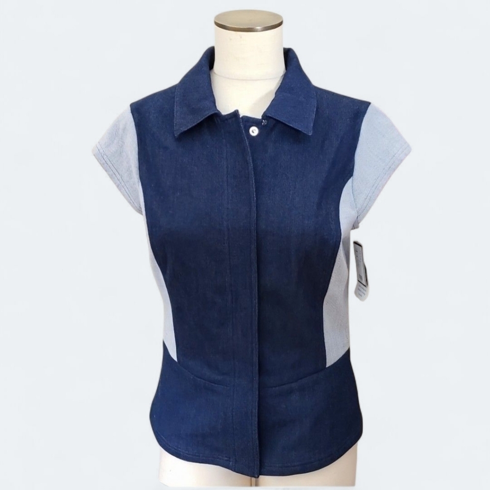 NEW Doncaster Collection denim color block jacket short sleeve Size 2